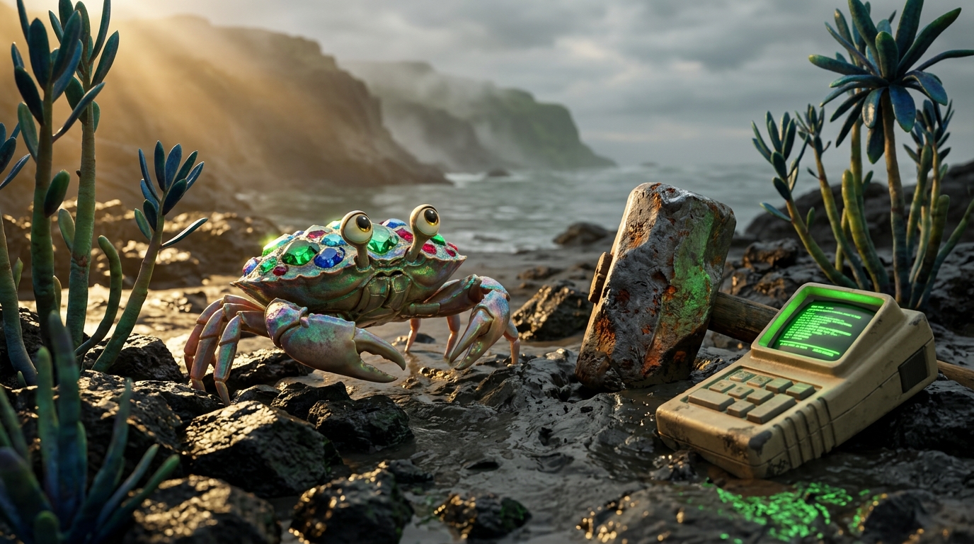 Scintillating Jewelled Scuttling Crab on the shores of Vogsphere